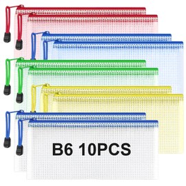 GothicBride 10 Pcs Mesh Document Bag B6 Pencil Case Plastic Wallets Ziplock Bags Waterproof for Receipts, Cosmetics, School & Office Supplies