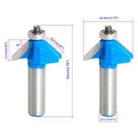 Aopin 45 Degree Chamfer Edge Forming Router Bit 1/2-Inch Shank, Top Bearing Bevel Edge Forming Router Bits Cutter Woodworking Tool, Blue, Silver, 1Pcs