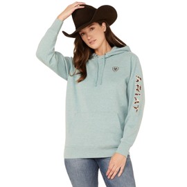 ARIAT Women's Cow Print Embroidered Logo Hoodie Blue