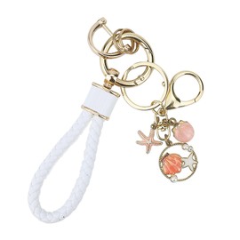 Bazasa Pink Car Keychain With Shell and Starfish Pendant Pretty Key Chains for Women Cute Girls Gifts Car Key Rings Female Handbags Backpack