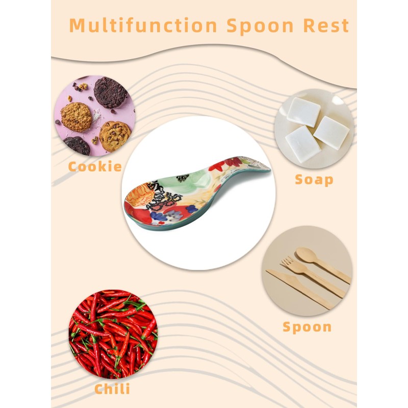 Colorful Hand Painted Spoon Rest Ceramic Large Spoon Holder for