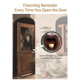 Wooden Door Chime – Shopkeeper’s Bell for Door Opening, Hanging Apple Brass Bell for Business, Office Decor Idea (Dark Brown)