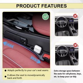 vvag Car Seat Gap Filler,2-Pack Universal No-Drop Side Gap Seam Organizer with Keys Card Phone Fits Most Cars, SUVs & Trucks Prevent Lost Items Between Seat & Console