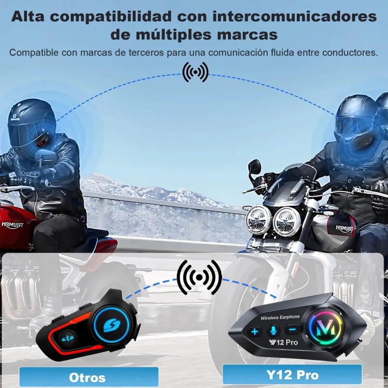 2 Pcs Y12pro Intercomunicador Bluetooth Para Cascos De Moto