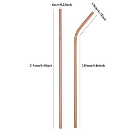 Reusable Metal Straws 50Pcs.8.5” Rose Gold Color Stainless Steel Drinking Straws in Bulk For Wholesale.215x6mm All Curved Straight Straws for 20oz Tumblers Yeti (50pcs all straight Rose gold-8.5")