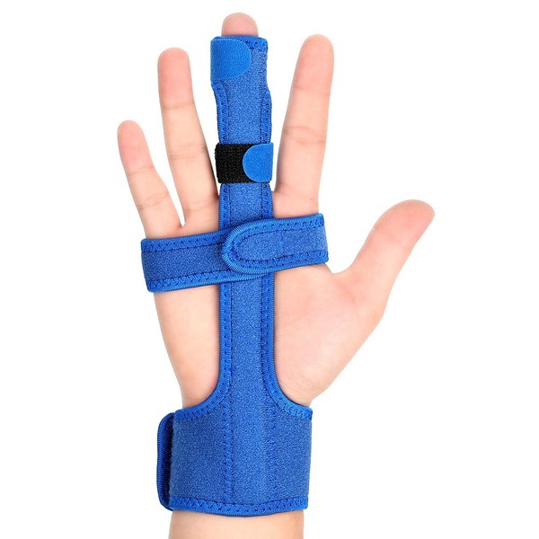 Finger Extension Splint, Trigger Finger Splint Wrist and Finger Knuckle Immobilization with Elastic Tape for Straightening Curved, Bent, Locked and Stenosing Tenosynovitis Hands (Blue)
