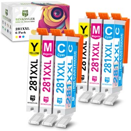 6-Pack 281 Ink Cartridges XXL Version Replacement for Canon CLI-281 281XXL 281 XL 281 Ink Cartridges Work for Pixma TR7520 TR8520 TR8620 TS6120 TS6220 TS8120 TS8220 TS9120 (2M/2C/2Y)