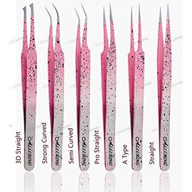 Alluring Ombre Silver Pink with Black Speckles Tweezers For 3D 5D Volume Lashes - 3D Straight