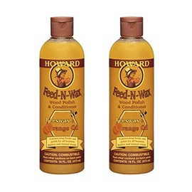 HOWARD Feed n Wax Wood & Conditioner Beeswax Polish, Orange, 16 Fl Oz, Pack of 2