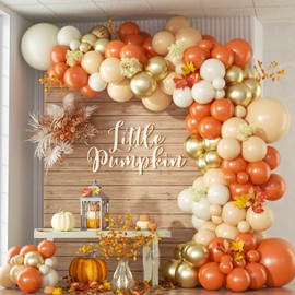 BAUANOOY 149pcs Fall Balloon Arch Kit Thanksgiving Balloon Arch Little Pumkin Balloon Garland with Brown Burnt Orange Balloons Different Sizes for Birthday Little Pumpkin Wedding Fall Baby Shower Decorations