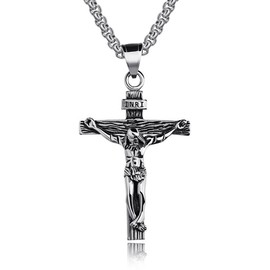 OLEVS [Mother's Day] OLEVS Cross Necklace For Women & Men Jesus Pendant Choker Jewelry Necklace Stainless Steel Color/Gold/Stripe Black For Daily Party Gift - Color: Silver