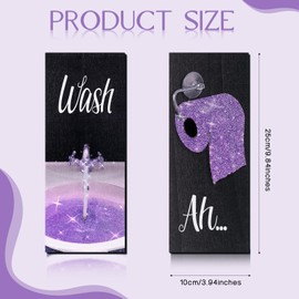 Chinco 4 Pcs Women Funny Wall Art Bathroom Decor 9.84 x 3.94 x 0.2 Inch Glam Bathroom Wall Decor Modern Women Funny Bathroom Wood Hanging Decors for Home Bathroom(Sweet,Purple)