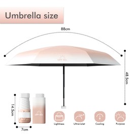 Sykerout Gradient Umbrella, Mini Umbrella, Pocket Umbrella, Compact Umbrella, Mini Foldable Travel Umbrella, Small, UV Umbrella, bean paste paint