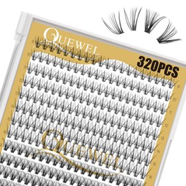QUEWEL Lash Clusters 320Pcs Cluster Lashes 20D+30D C Curl Lash Clusters Mix9-16mm Individual Eyelashes Clusters Wispy DIY Eyelash Extension Thin Band Soft to Use at Home (20D+30D C Mix9-16)