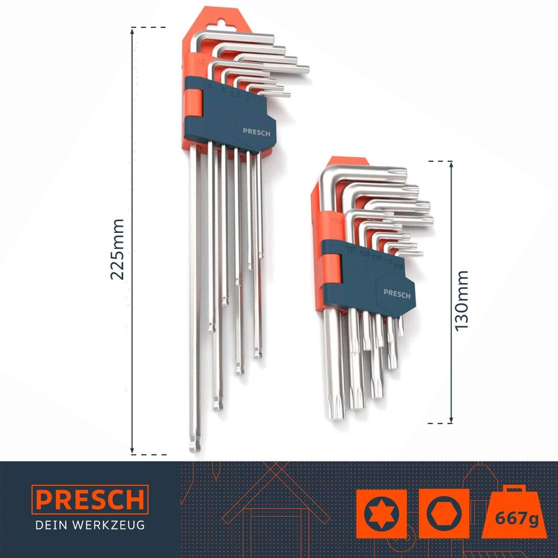 PRESCH Hex Keys Set 18pcs with Ball End Hex Keys