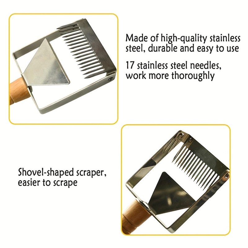 AIMALL Stainless Steel Honey Uncapping Fork with Wooden Handle Beekeeping