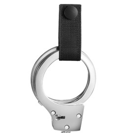 Tactical Handcuff Strap Holder Case Heavy Duty Nylon Single/Double Snap Slide-On fits 2.25 in Duty Belts (Black - Single Snap)
