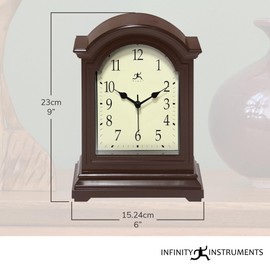 Infinity Instruments Brown Antique Grandfather Tabletop Clock 9 x 6 Mantle Tabletop Clock Mini Desktop Table Mantel Decor Vintage Living Room Decor