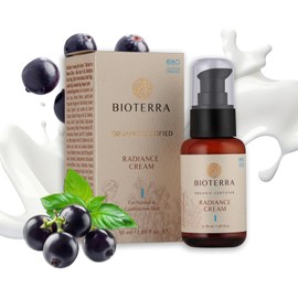 BIOTERRA 100% Natural Face Moisturiser with Calcium & Vitamin C & Vitamin A & Jojoba Oil - Advanced Brightening Skincare Cream for All Skin Types - Skin Barrier Repair - Perfect Radiance Moisturiser for Healthy & Glowing Skin - Dermatologist Tested (50ml