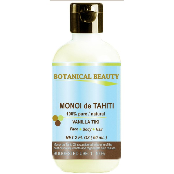 Botanical Beauty MONOI DE TAHITI Oil VANILLA TIKI. 100% Pure / Natural / Undiluted / Virgin. 2 fl.oz.- 60 ml. Polynesia Original Guarantee. For Face, Hair and Body