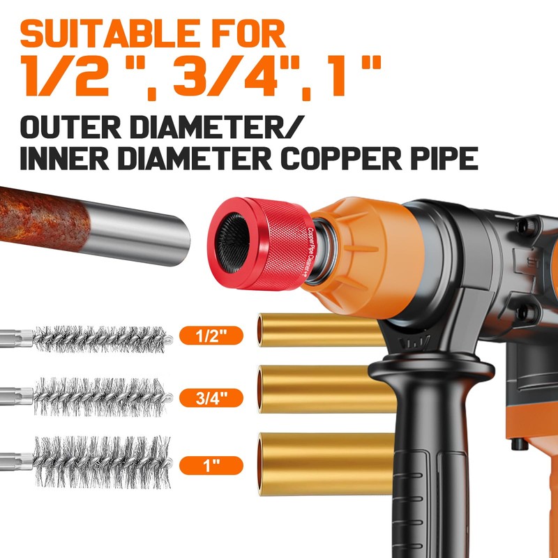 9Pcs Copper Pipe Cleaner for Drill Set, 1/2" 3/4" 1"