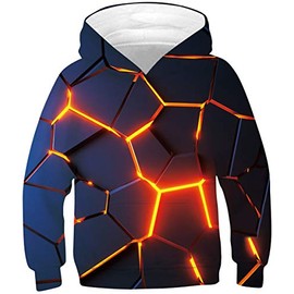 Boys Navy Blue Hoodies for Kids 3D Printed Red Fire Pullover Sweatshirts With Big Pocket 6 7 8 Years Old Little Girls Casual Sports Shirt Sweater Children Winter Hoody Clothes