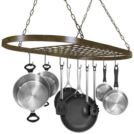 Sorbus® Pot and Pan Rack for Ceiling with Hooks — Decorative Oval Mounted Storage Rack — Multi-Purpose Organizer for Home, Restaurant, Kitchen Cookware, Utensils, Books, Household (Rustic)