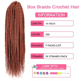 Box Braids Crochet Hair 14 Inch Crochet Braids Pre Looped Crochet Hair for Black Women 7 Packs Ginger Goddess Box Braids Crochet Hair (14 Inch,7 Packs, 350)