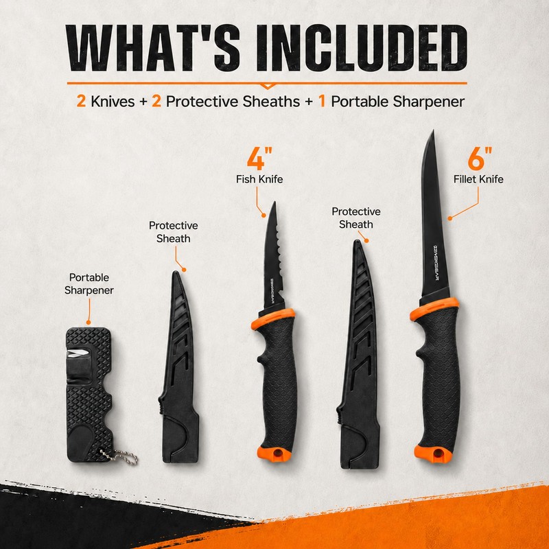 BasicGear 2PCS Fishing Fillet Knife Set – 4” & 6”