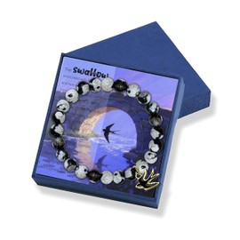 Gowvvxu Flying Swallow Bracelet Bird Jewelry Natural Stone Orca Beads Swallow Bird Freedom Symbolic Jewelry Spring Summer Gift (black)
