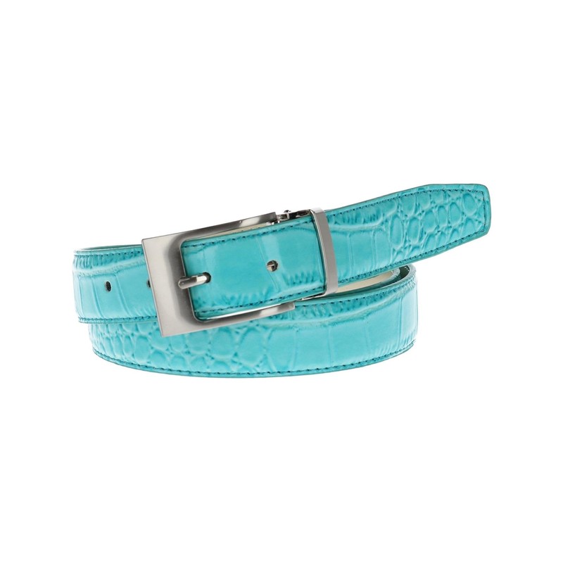 CTM Leather Croc Print Belt, 34, Turquoise