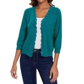 MINTLIMIT Women's Cardigan Short Cardigan V-Neck Sweater 3/4 Sleeve Knitted Coat Knit Bolero with Button, Gn Green