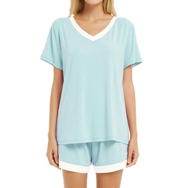 IZZY + TOBY Pajamas for Women Shorts Set Short Sleeve Pajama Set Pjs Lounge Sets Green M