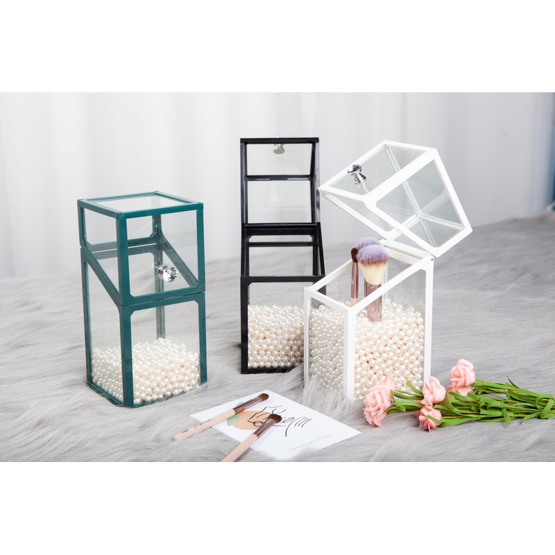 London Boutique Luxury Glass Makeup Brush Holder with Pearl Beads,
