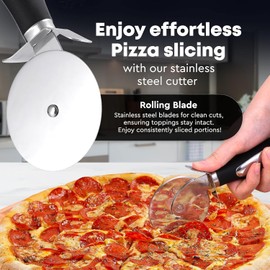 HFLYJPYW Premium Pizza Cutter Food Chopper-Super Sharp Stainless Steel Pizza Cutters Rocker/Slicer/Blade/Knife with Cover Multi Function Kitchen Tools,Dishwasher Safe (deep black)