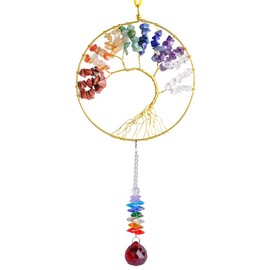 Rockcloud Hanging Tree of Life Crystal Point Prism Glass Holiday Decorations Wall Decor Christmas Tree Ornaments Suncatcher Wedding Souvenir Home Decor 4 inches, Colorful Stones