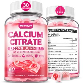 Calcium Citrate Gummies 1200 mg for Adults: Ultimate Absorption Calcium Supplement for Women & Men - Easy to Digest, Vegan, Non-GMO, Gluten Free - Natural Strawberry Flavor