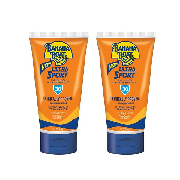 Banana Boat Ultra Sport Reef Friendly Sunscreen Lotion, Broad Spectrum SPF 30, 3 Ounces TSA Approved - Pack of 2 (14512)