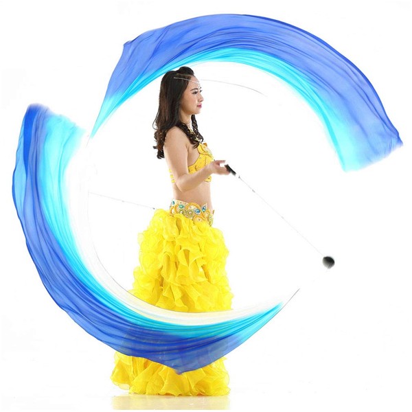KIKIGOAL 2pcs 2.5x0.9M/98.43"x35.43" Multi-Color Dance Silk Veil Poi (2.5x0.9M/98.43"x35.43", Gradual Blue)