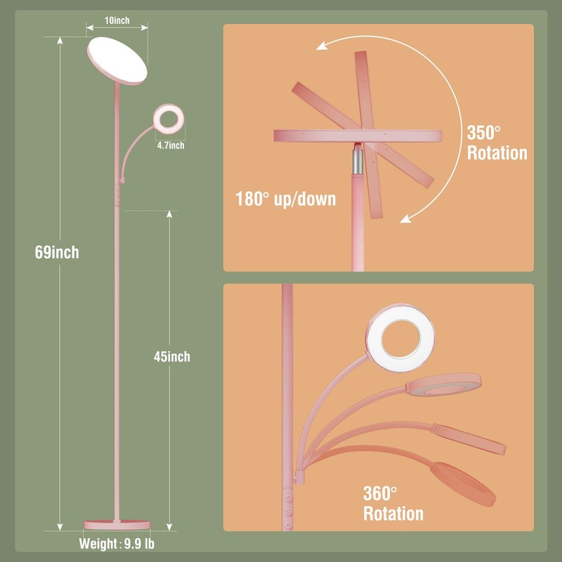 marctronic Pink Floor Lamp, 42W 4000LM Super Bright LED Room