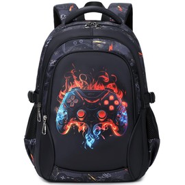 Boys Backpack for Elementary Kids Bookbag Middle School Bags Heavy Duty Soccer Laptop Durable Waterproof 18 In (4-Flame Game)