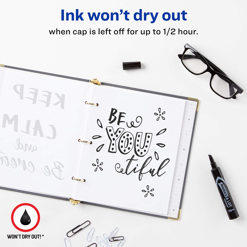 Avery Marks-a-lot Permanent Marker, Regular Desk-Style Size, Chisel Tip, Water