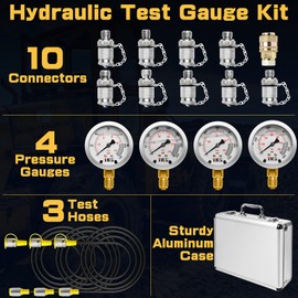 YFIXTOOL Hydraulic Pressure Gauge Test Set for Excavator, Pressure Tester Coupling Kit with 4 Gauges (1500PSI, 3500PSI, 6000PSI, 9000PSI)