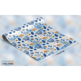 Izzy 'n' Dizzy Hanukkah Wrapping Paper - Metallic Blue Gift Wrap - 17 Inch x 144 Inch - Chanukah Gift Wrap - Light Blue Print