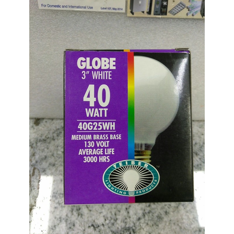 TEIBER 40G25WH 40W G25 Globe 3" 130V Medium BRASS Base