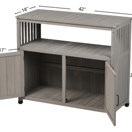 FRITHJILL Rustic Farmhouse Wooden Outdoor Storage Cabinet with Barn Door Design - 42" Grey Patio Console Table with Open Shelf for Backyard, Deck & Indoor Use