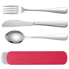 HOTUT 3 Pcs Travel Cutlery Set, Cutlery Set with Portable Pouch Case, Stainless Steel Flatware, Reusable Cutlery Set, Portable Utensils for Home Outdoor Travel Picnic Office School Lunch Box, Red