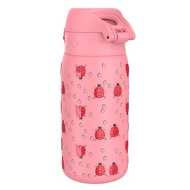 Ion8 Insulated Steel Water Bottle, 320 ml/11 oz, Leak Proof, Easy to Open, Secure Lock, Dishwasher Safe, Carry Handle, Flip Cover, Metal Water Bottle, Raised Print, Stainless Steel, Lady Bugs Design