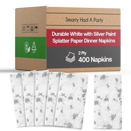 Bulk Napkins For Events - Soft Paper Napkins For Kitchen Set, Baby Shower, Bridal Shower - Cocktail Napkins Disposable (White Silver Paint Splatter, Dinner Napkins (400 Napkins))