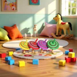 4Pcs Wooden Classic Colorful Spinning Tops Developmental Stress Relieve Random Color Spinning Tops,Baby and Toddler Kits